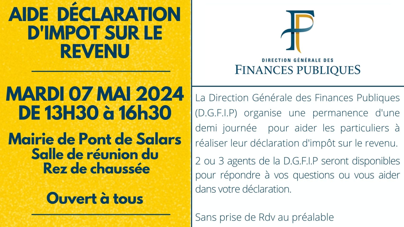 AIDE DÉCLARATION D'IMPOT SUR LE REVENU LE MARDI 07 MAI 2024 DE 13H30 ...