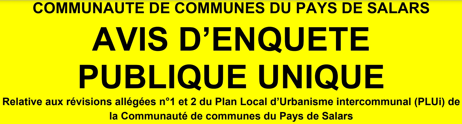 Lire la suite à propos de l’article COMMUNAUTÉ DE COMMUNES DU PAYS DE SALARS : révisions allégées n°1 et 2 du Plan Local d’Urbanisme intercommunal (PLUi) de la Communauté de Communes