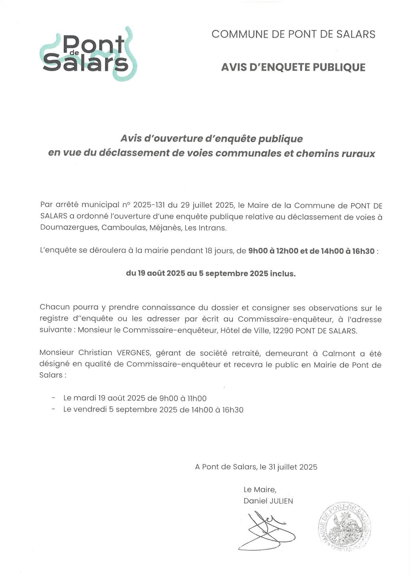 Lire la suite à propos de l’article AVIS D’ENQUETE PUBLIQUE